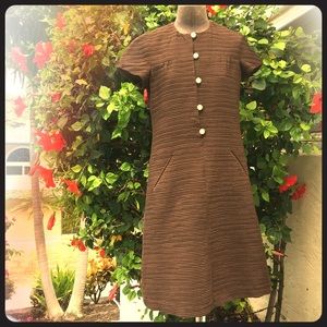 VINTAGE bespoke button front shift dress with raised effect stripe material